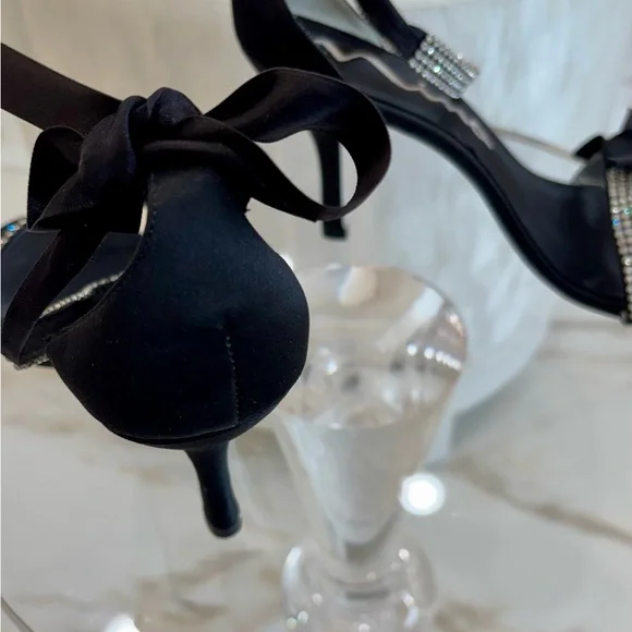 Nina Black Sandals with Rhinestone Accents - Picture 6 of 6